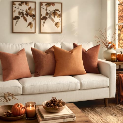 MIULEE Pack of 2 Decorative Linen Burlap Pillow Covers Fall Farmhouse Boho Accent Pillowcases for Sofa Car Couch Bedroom Living Room Decor 18x18 Inch Burnt Orange - color: Burnt Orange, size: 18" x 18" (Pack of 2)