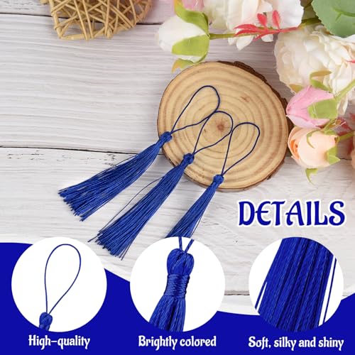 100 Pcs Bookmark Tassels Bulk Royal Blue Soft Craft Silky Handmade Mini Tassels for Jewelry Making with Loops for DIY Craft Accessory Dress Decoration - color: Royal Blue