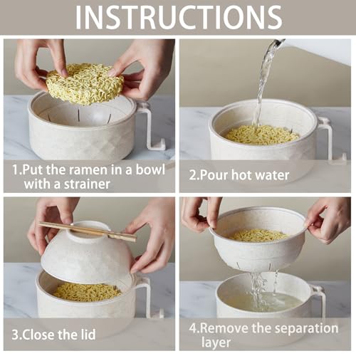1 Set Microwave Ramen Cooker Bowl with Utensils, Beige - color: Beige