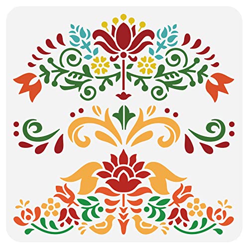 BENECREAT Polish Ethnic Folklore Painting Stencils, 12x12 inch Stripe Theme Plastic Decoration Template for DIY, Engraving, Scrapbooking - color: Polish Ethnic Folklore