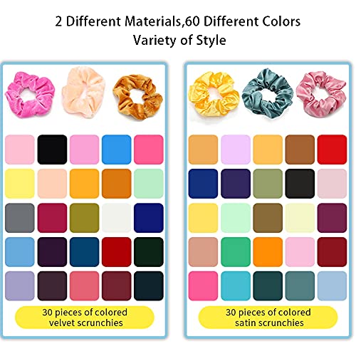 60 Pcs Scrunchies Velvet Scrunchies and Satin Hair Scrunchies for Women