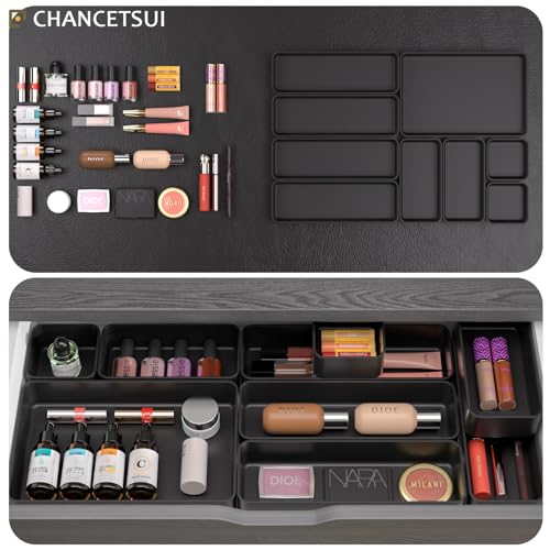 Black Bathroom Drawer Organizer Trays: 9 PC Stackable Desk Organizers Bin - color: Black