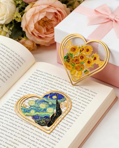 6pcs Metal Clip Heart Bookmarks for Reading Women,Van Gogh Monet Oil Painting Theme Cute Butterfly Hollow Corner Page Book Marks for Women,Teachers,Students,Reading Accessories for Book Lovers - style: Heart-6PCS