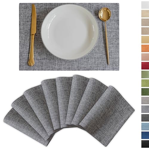 Demetex Grey Textured Linen Placemats Set of 8 Classic Place Mats Heat Resistant Cloth Table Placemat for Dinner Gathering Buffet, 13x19 inch, Ash Grey - color: Ash Grey, size: Placemats set of 8