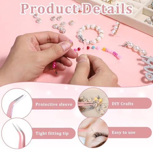 Precision Tweezers, Lash Tweezers Stainless Steel Curved Pointed Tweezer Professional Fine Point Needle Nose Tip Tweezers for Craft, Eyelash Extensions, Nail Art, Sticker (Pink)