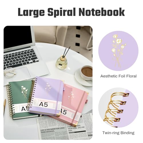 Ovesmusl 5-Subject Hardcover Spiral Notebook, 6.1" x 8.4", College Ruled - color: Purple, size: 8.4"x6.1"