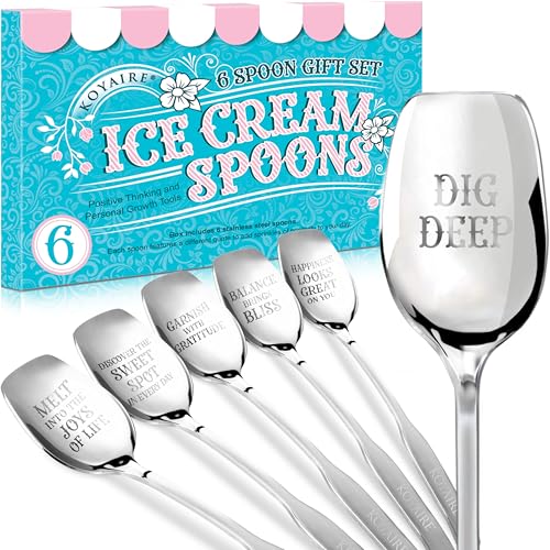KOYAIRE Ice Cream Spoons Stainless Steel - Dessert Spoons Set of 6