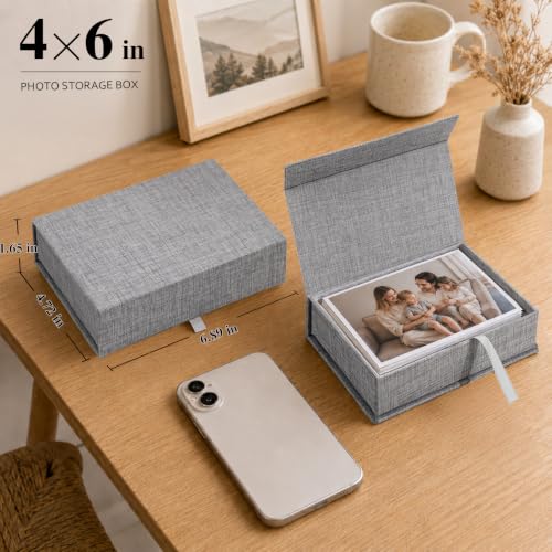 Vienrose Small Photo Storage Box, 4"x6", Linen Postcard Keeper, Gray - color: Gray, size: 4"x6"