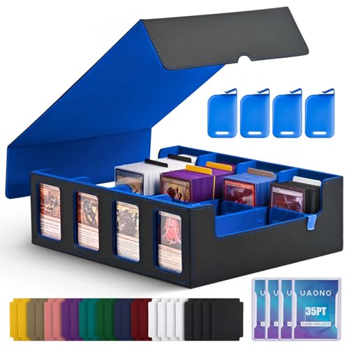 UAONO 4-Row 3000+ Trading Card Storage Box with Commander Display - color: Black&Blue, size: 4-row