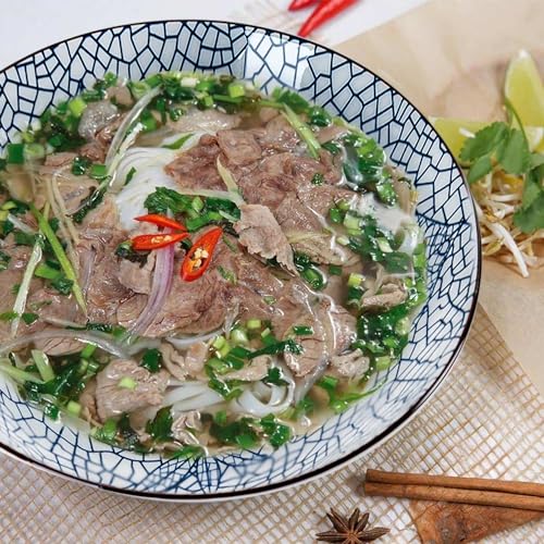 38 oz Japanese Ramen Bowls Set of 6, Large Pho Bowls, 8 Inch Ceramic Blue and White Soup Bowls, Leaf Pattern - color: Leaf Pattern