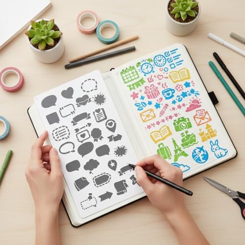 20pcs Journal Stencils Set 4 * 7 Inch Reusable Plastic Templates Planner Stencils Paint Template Bullet Journaling Supplies for Daily Planner Weekly Schedule Habit Tracker Note