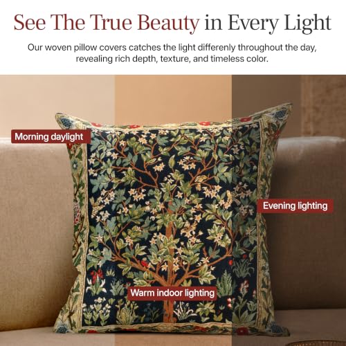 William Morris Blue Tree of Life III Tapestry Throw Pillow Cover 18 x 18 in - color: Blue Tree