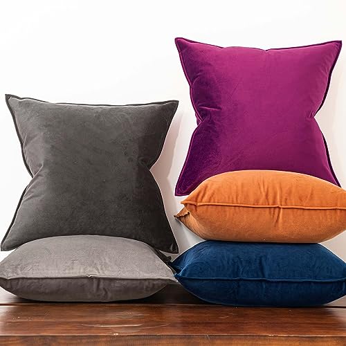 JUSPURBET Velvet Throw Pillow Covers 14x14 Set of 2 for Couch Sofa Bed,Ash - color: Ash, size: 14" x 14" (Pack of 2)