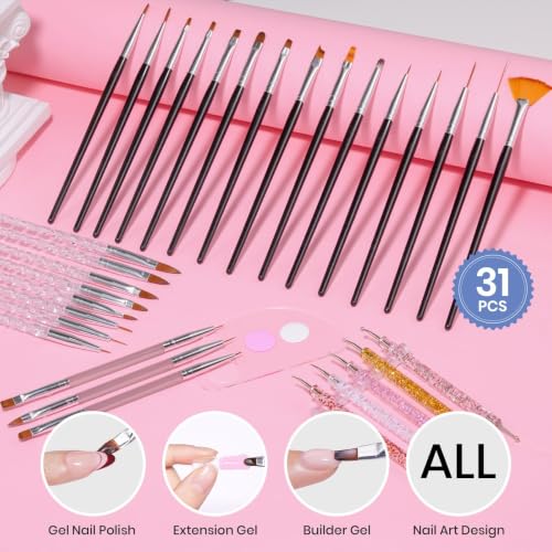 Beetles 31pcs Nail Art Brushes, Dotting Tools, Nail Art Pens, Dust Brush - color: A-Multicolor-31