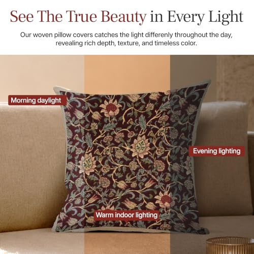 William Morris Fleur de Morris Damson Tapestry Throw Pillow Cover 16 x 16in - color: Fleur De Morris Damson Blue