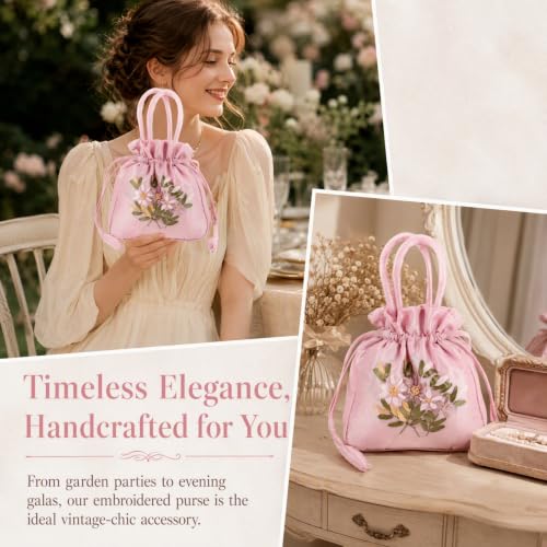 Holibanna Embroidered Floral Handbags Chinese Ethnic Drawstring Bag Purse