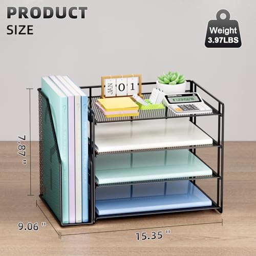 Marbrasse 4-Tier Paper Tray Organizer with File Holder, Black - color: Black