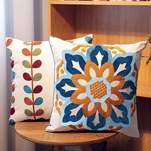 Sunflower Embroidery Pillow Cover 18x18 (1 Pack) - Solo 3D Floral Accent for Armchair & Bed, Cute Spring Summer Decor Gift, Breathable Cotton Canvas, Orange, No Insert - color: Sunflower