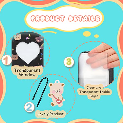 Kpop Photocard Holder Book 3 Inch Black Mini Album with Lovely Pendant, 40 Pockets, 20 Pages - color: Black