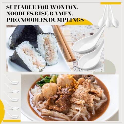 Hushee 100 Pcs Asian Soup Spoon Large Chinese Noodle Ramen Reusable Japanese Pho Spoon Bulk with Hook for Home Restaurant - style: Minimalist
