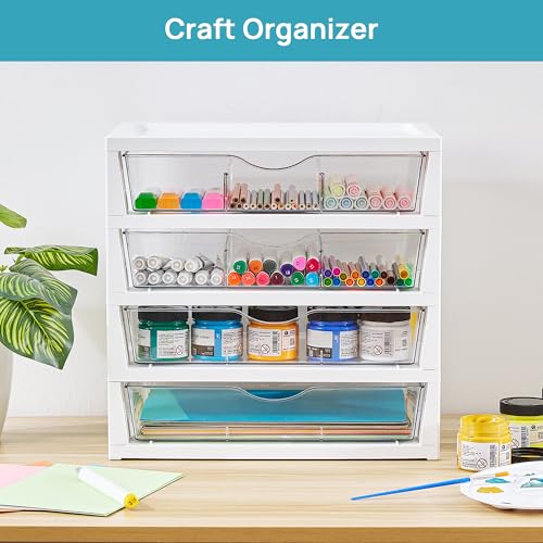 Vtopmart Clear Desktop Organizer, 4-Tier Drawer Storage with Dividers