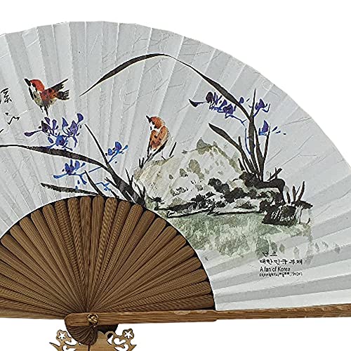 DAILY SSUUP] O-juk-sseon Hand Folding Fan - Korean Tradition Fan Korean Paper Bamboo Frame Folding Fan, Portable Hand Folding Fan, use as Oriental Interior Accessories (NAN-CHO) - color: Nan-cho