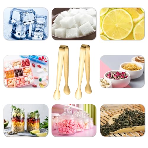 8PCS Gold Mini Metal Tongs,4.3"/11cm,Stainless Steel 304,for Ice Cube,Sugar