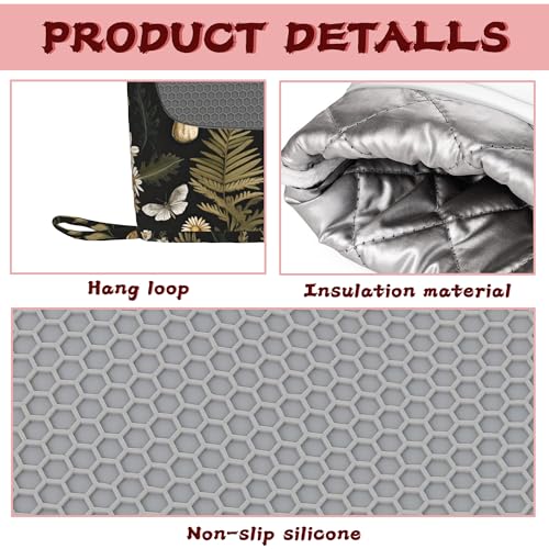 Mushroom Heat-Resistant Silicone Oven Mitts and Pot Holders,Herb Plant Berry Butterfly Long Oven Gloves with Non-Slip Grip for Cooking, Baking, Grilling,BBQ - color: Mushroom Herb Plant Berry Butterfly