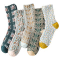 5/6 Pair Crew Socks for Women Floral Socks - color: Green, Blue, Brown Argyle Floral