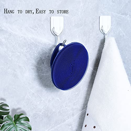 Silicone Face Brush Handheld Facial Cleansing Scrubber, Dark Blue+Gray - color: 3rd-dark Blue+gray (2 Pack)