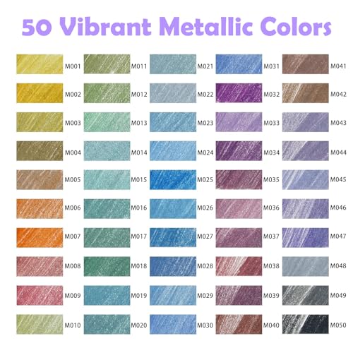 KALOUR PDAS 55 Piece Metallic Colored Pencils for Adults, Premium Artist Colored Pencils, Soft Core Coloring Pencils for Adult Coloring Books, Metallic Pencils Set for Drawing, Sketching, Blending