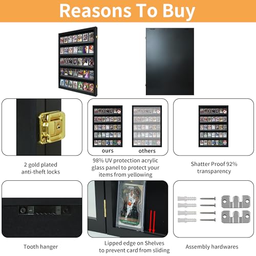 35-Card Sports Card Display Case for Graded Cards, Lockable - size: 35 Cards