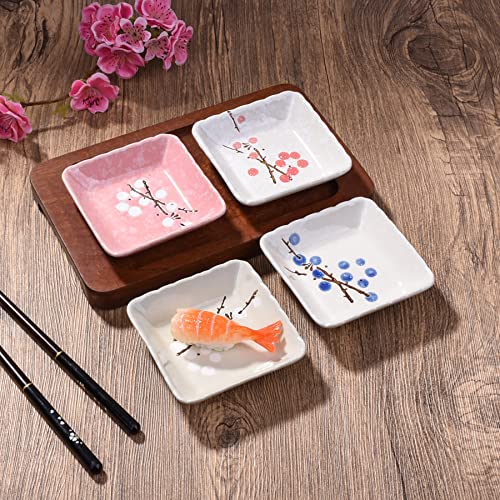 Ceramic Japanese Soy Sauce Dish Set of 4, 3.22‘’ Square Small Sushi Dishes