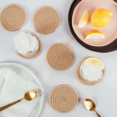 OrganiHaus Drink Coasters Set of 6, Absorbent Cotton Woven Cup Coasters, Rustic Farmhouse Boho Decor for Coffee Table and Drinks Protection, Cute Coaster for Drinks, Coaster for Office Desk - Honey - color: Honey