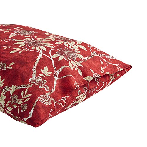 Wake In Cloud - Floral Pillow Cases, Vintage Flowers Toile Coquette Pattern Printed, Set of 2 Soft Pillowcases Pillow Shams Covers, Red, King Size 20x36 Inches - size: King (20"x36")