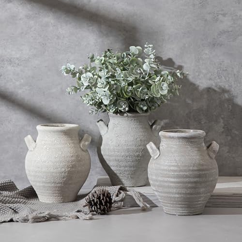 Enra Textured Ceramic Vase, 7.36 Inch Off White Rustic Farmhouse Decor - color: Small Farmhouse Vase
