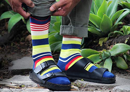 Men's Mid-calf Dress Socks in Comfortable Strechy Colorful Printed Premium Cotton, 3 Pairs Packed - color: Colorful Stripes