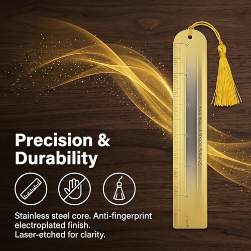 6 Inch Metal Ruler Bookmark, Gold - color: Gold