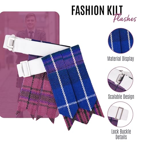 EZE Kilt Flashes for Men with Heavy Buckle Adjusters, Plain & Tartan Kilt Sock Flashes Acrylic Wool - color: Pride of Scotland