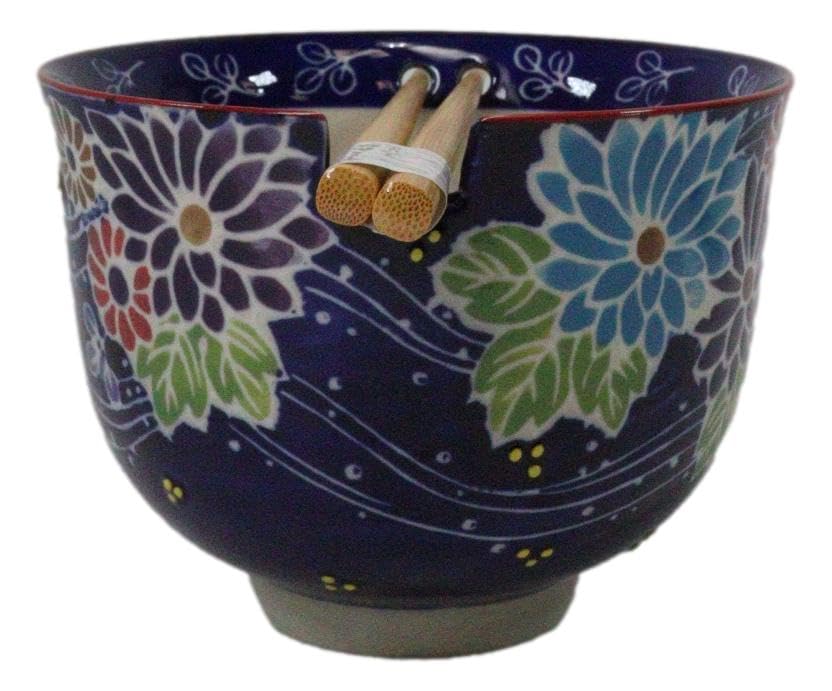 Ebros Gift Artistic Donburi Ramen Udon Noodles Soup Salad 5" D 18Oz Bowl With Bamboo Chopsticks And Built In Rest Set Asian Dining Kitchen Accent (Purple Colorful Flowers In The Wind) - color: Purple Colorful Flowers In The Wind