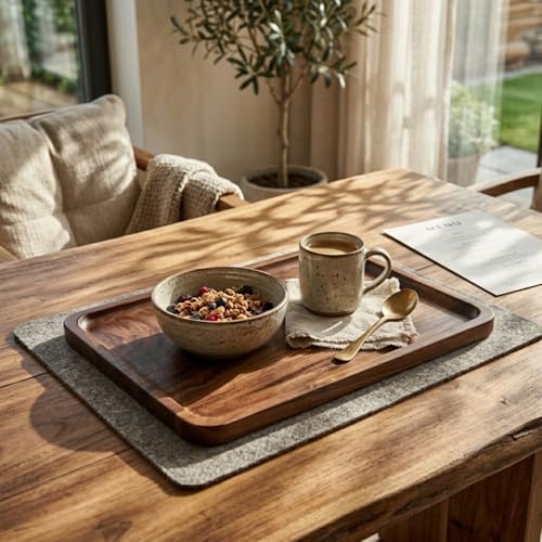 Bamber Wood Serving Tray Wooden Decorative Coffee Tea Platter Black Walnut 13.4 x 9 Inches - color: Medium - 13.4'' X 9'' - Spliced