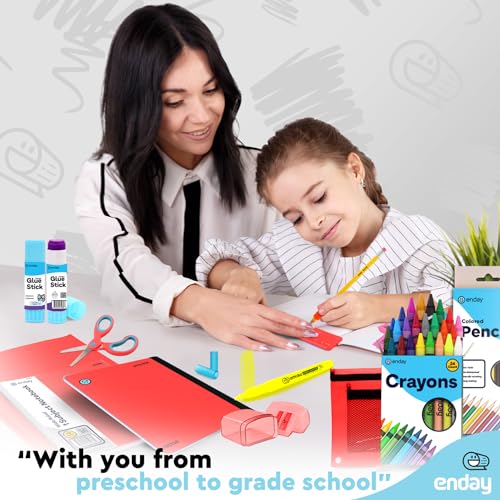 Enday Back to School Supplies for Kids, School Supply Box Grades K-5 (Red, 1 Kit) - color: Red, size: 1 Kit