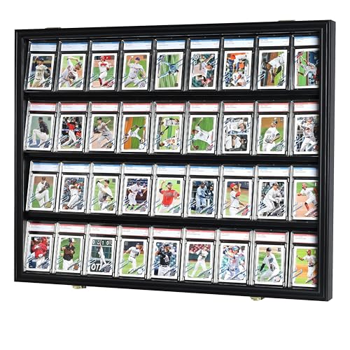 98% UV Protection Pro-Collector's Graded Sports Card Display Case for Football Baseball Basketball Hockey Comic Trading Cards, Lockable Door Horizontal (Black Finish) - size: 36 Cards Holder - Black Frame - Horizontal
