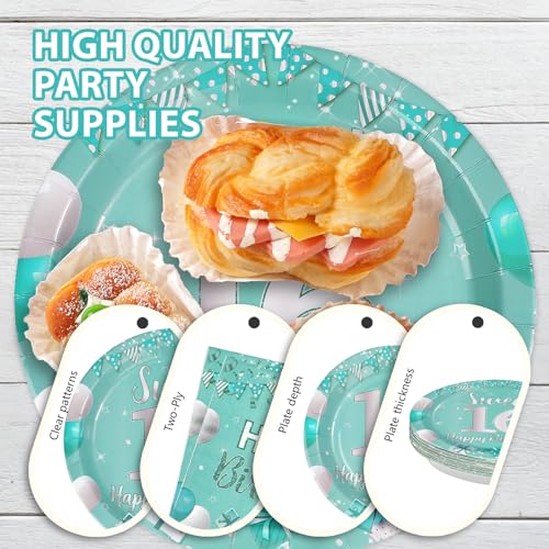 96Pcs Teal Sweet 16th Birthday Party Decorations, Serves 24 - style: Peacock Blue 16th Birthday