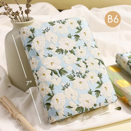 Small Journal for Women, Flower Notebook, B6, 5x7, Ruled Notebook & Blank Sketchbook, Embroidered Journal, Hardcover, Lay Flat, Note Taking Notebook, Cute Journal, White Gardenia - color: B6-Cute Gardenia