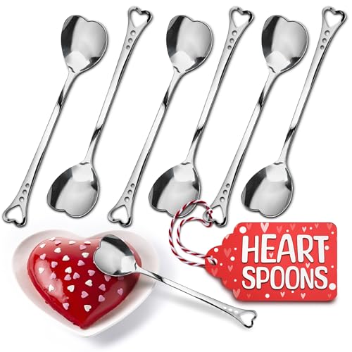 6 Pcs Heart Shaped Spoons for Ice Cream and Desserts, 5.6", Silver - color: 6 Pcs Silver Heart Shaped Spoons Set