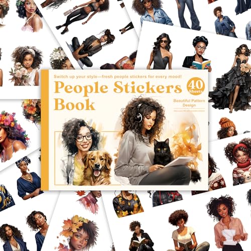 Bomichi Black Girl Sticker Book, 40 Sheets 283 Pcs Journaling Scrapbooking Stickers for Journaling Scrapbooking Bullet Journals Planners Letter Card Making Collage Art Crafts Water Bottle - color: Black Girl Stickers-1