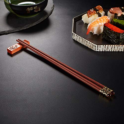 Reusable Chopsticks-Chinese Natural Wooden Chopstick,With Holder and Carrying Bag Present Set - color: Gilding Chopsticks (2 Pairs)