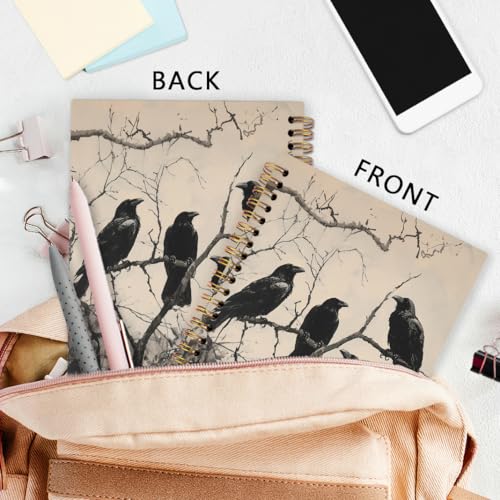 nvucamd Witchy Black Crow Raven Spiral Notebook, Gothic Halloween Raven Journal Notebook, Dark Academia Raven Journaling Notebooks for Women, Gothic Crow Office School Supplies Gifts, 5.5x8.3 In - color: crows