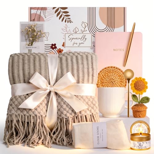 Birthday Gifts for Women, Self Care Gifts Baskets Care Package for Women, Teen Girls, Her, Mom, Sister, Best Friend, Wife, Girlfriend, Coworker, Sending Sunshine Sunflower Gift Baskets - color: Khaki
